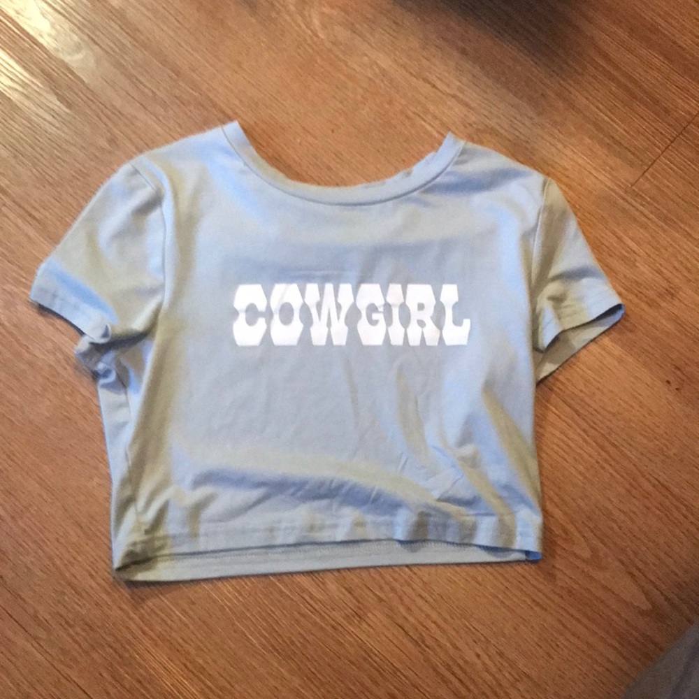Crop light blue cowgirl tee